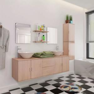 ENSEMBLE salle de bain complet, double vasque, meuble beige