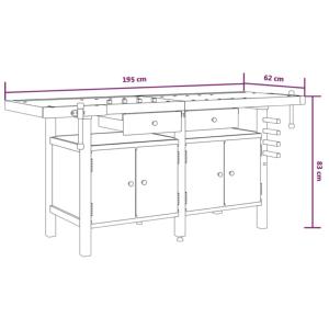 ETABLI menuiserie, en bois, 195 cm, avec rangement