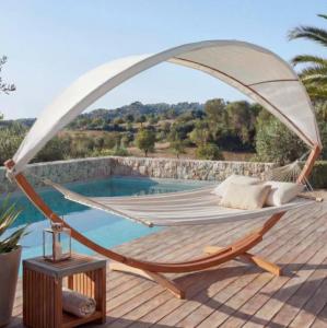 HAMAC JARDIN XXL bois - 420 cm + toit amovible