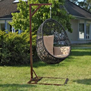 HAMAC de jardin noir métal, coussins beige