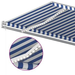 STORE BANNE 6 x 3 m, manuel, éclairage LED, toile bleu/blanc