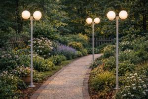 Lampadaires d'extérieur inox, moderne, 2 têtes, 220 cm, lot de 3