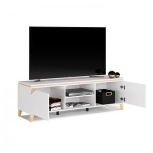 Meuble bas TV, 160 cm sur pieds, blanc, modèle ELEGANT