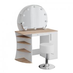 MEUBLE coiffeuse, design blanc/beige, avec miroir et tabouret