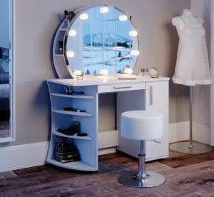 MEUBLE coiffeuse, design blanc, avec miroir, leds et tabouret