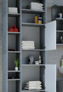 Meuble haut salle de bain, gris béton, blanc, modèle CORBEL