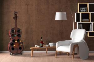 Porte-bouteilles violoncelle 10 bouteilles – Aspect ronce de bois, hauteur 135 cm
