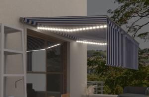 STORE BANNE 450 x 300 cm avec auvent 120 cm, motorisé, éclairage LED, détecteur de vent, 5 coloris