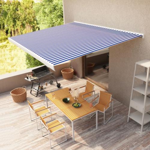 STORE BANNE coffre intégral 4.5 x 3 M motorisé, blanc, bleu