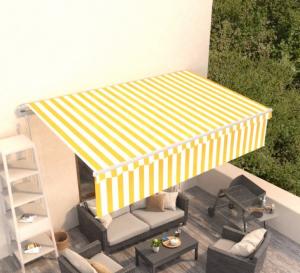 STORE BANNE 500 x 300 cm avec auvent, motorisé, éclairage LED, détecteur de vent, 5 coloris