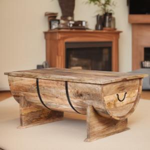 TABLE basse, demi fût en bois de manguier