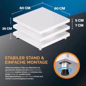 TABLE basse pivotante, 3 plateaux, modèle FIRE, blanc brillant