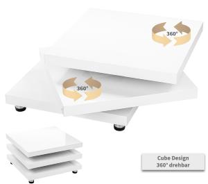 TABLE basse pivotante, 3 plateaux, modèle FIRE,  blanc mat