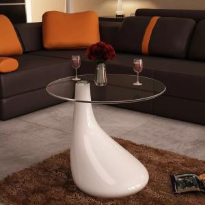 TABLE basse en verre trempé fibre de verre, blanc brillant