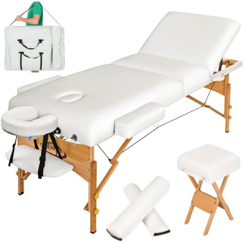 TABLE de massage PRO avec accessoires, 3 zones, pliante, blanche