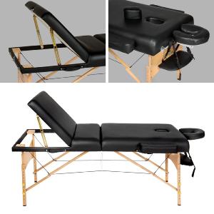 TABLE de massage PRO avec accessoires, 3 zones, pliante, noir