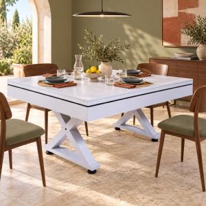 Table multi-jeux 3 en 1 blanche TRIVÉA – Billard, ping-pong et repas