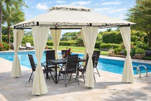 Tonnelle de Jardin 3 x 4 m avec Éclairage LED Solaire et Rideaux