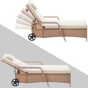 BAIN de soleil, transat en resine tressée, beige