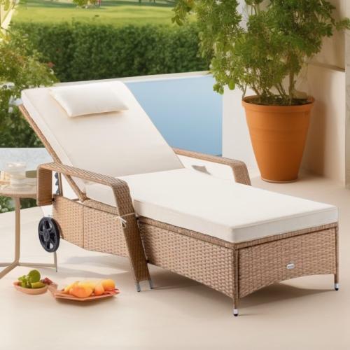 BAIN de soleil, transat en resine tressée, beige