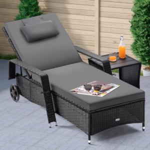 BAIN de soleil, transat en resine tressée, noir anthracite