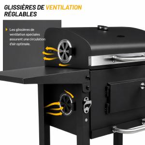 Barbecue Charbon & Fumoir 2-en-1 ARCAN avec Thermomètre, Tablettes Rabattables et Roues