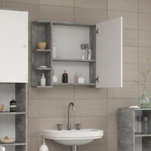 Meubles haut  pour salle de bain, gris béton, blanc, modèle CORBEL