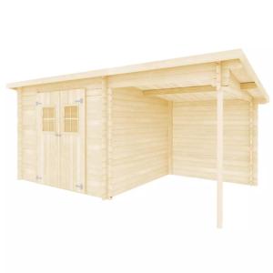 ABRI de jardin, bois massif 28 mm avec extension réversible, surface 16 m²