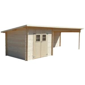 ABRI de jardin, bois massif 28 mm avec extension, surface 21 m²