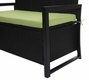 BANC avec coffre de rangement, resine tressée, Noir/vert