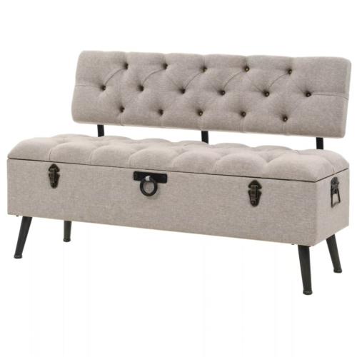 Banc rustique avec coffre de rangement bois et tissus, 120 cm