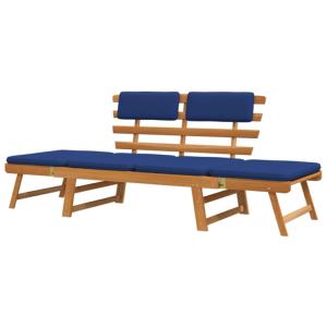 Banc de jardin convertible, en acacia avec coussins bleu