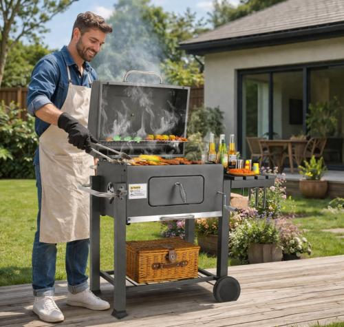Barbecue fumoir charbon ou bois, XL avec accessoires complets
