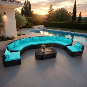 Salon de jardin modulable XXL en résine tressée noire – Ensemble lounge design 440 cm avec table basse