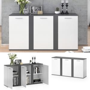 BUFFET bas anthracite - blanc, 155 cm, modèle 3 portes