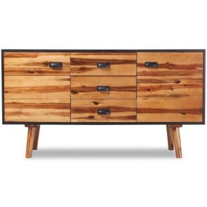 Commode, meuble bas, portes en acacia massif, 115 cm