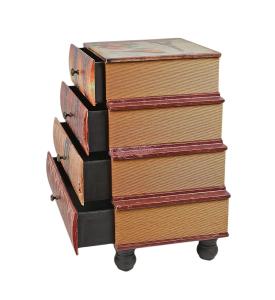Commode vintage, 4 tiroirs, style vieux livres 