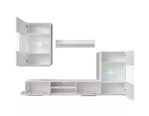 Ensemble meubles TV, blanc laqué, 240 cm, éclairage led, REGINA
