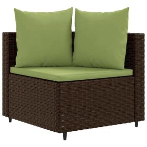 Salon de jardin modulable en résine tressée marron avec coussins verts – Modèle NINAN