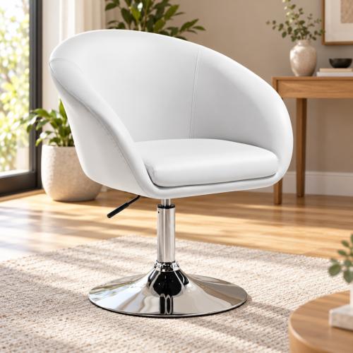 Fauteuil club pivotant blanc en simili cuir – Hauteur réglable