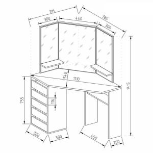 MEUBLE coiffeuse d'angle, blanc, éclairage Led et siège