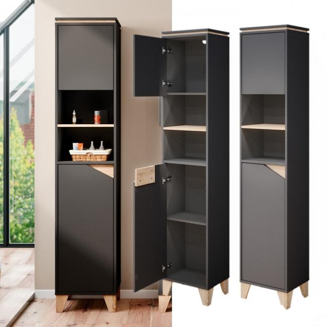 Meuble de rangement, bois anthracite, en forme de colonne