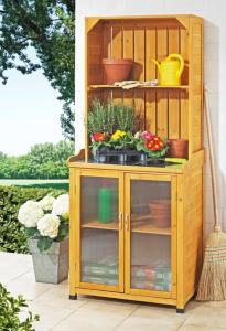 Meuble de rempotage et stockage en bois avec plan de travail galvanisé