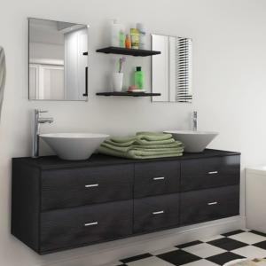 MEUBLE de salle de bain, modulable, complet noir, double vasque