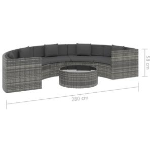 SALON de jardin résine tressée grise, demi cercle avec table basse