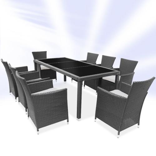 SALON DE JARDIN 8 places, en POLY-ROTIN, gris