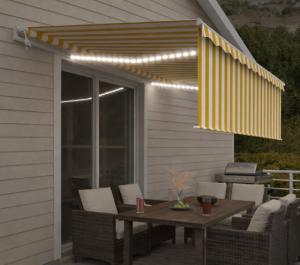 STORE BANNE 500 x 300 cm avec auvent, motorisé, éclairage LED, détecteur de vent, 5 coloris