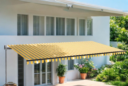 STORE BANNE 4.5 x 3 m, manuel, toile jaune/blanc