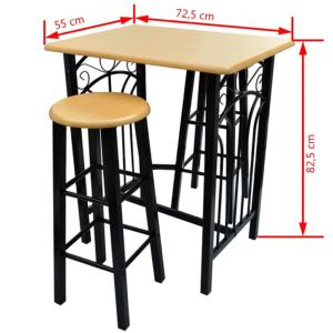 TABLE de BAR haute avec 2 CHAISES, modèle TIGER