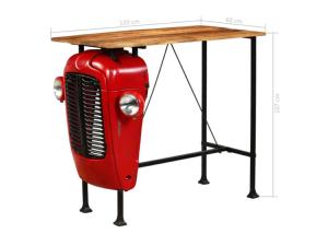 Ensemble table bar tracteur 4 tabourets, bois de manguier